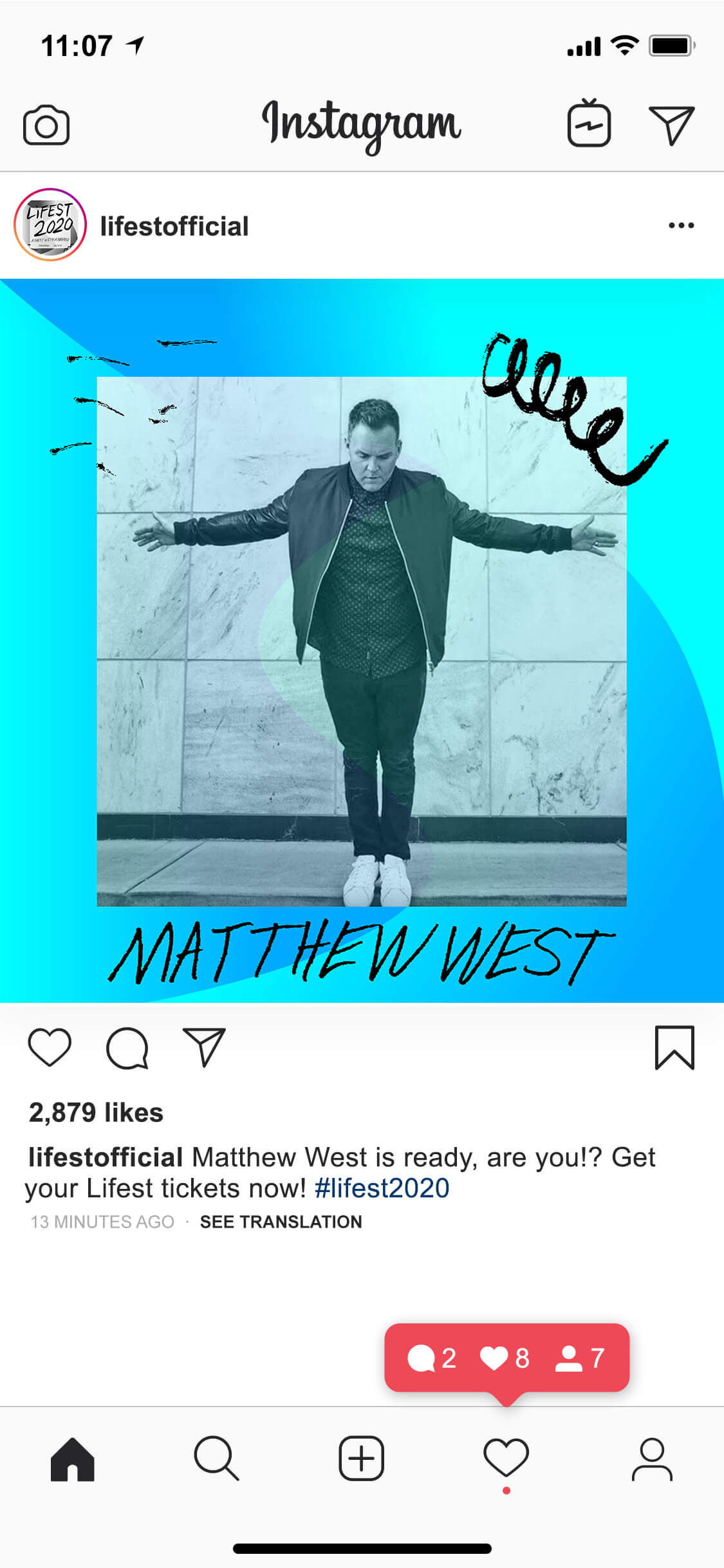 Lifest neon design Instagram post 3 mockup, featuring music artist Matthew West
