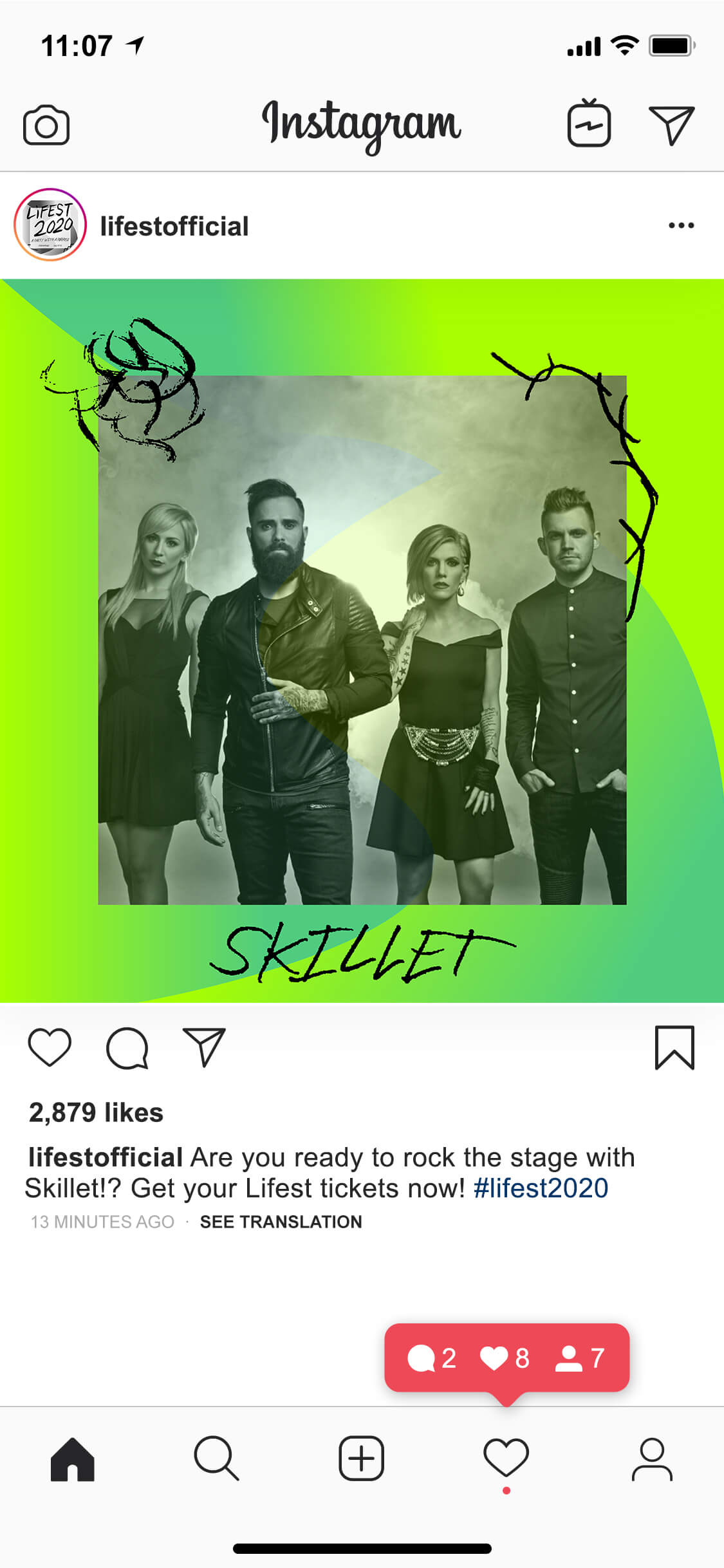 Lifest neon design Instagram post 5 mockup, featuring music artist Skillet